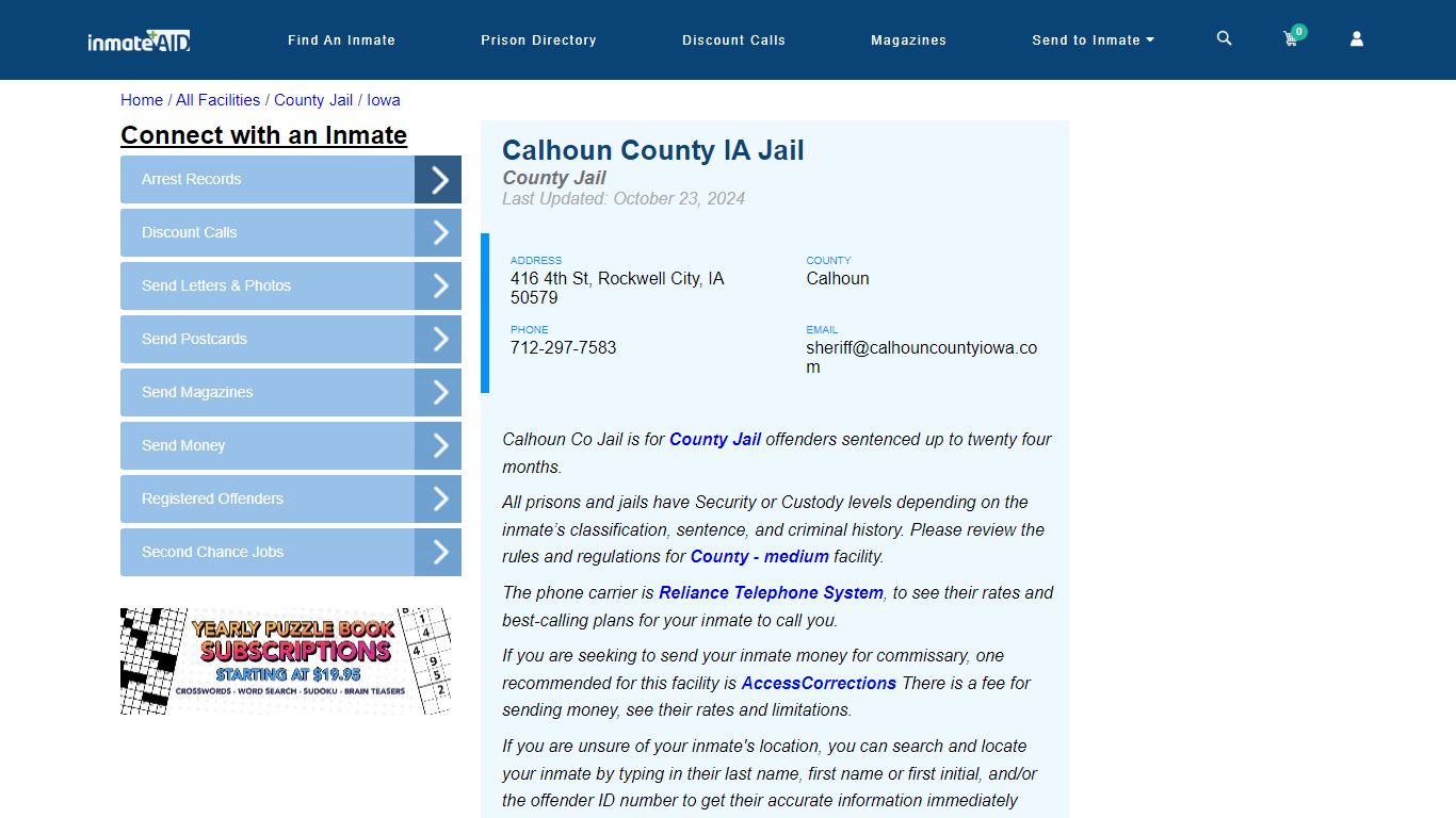 Calhoun County IA Jail - Inmate Locator