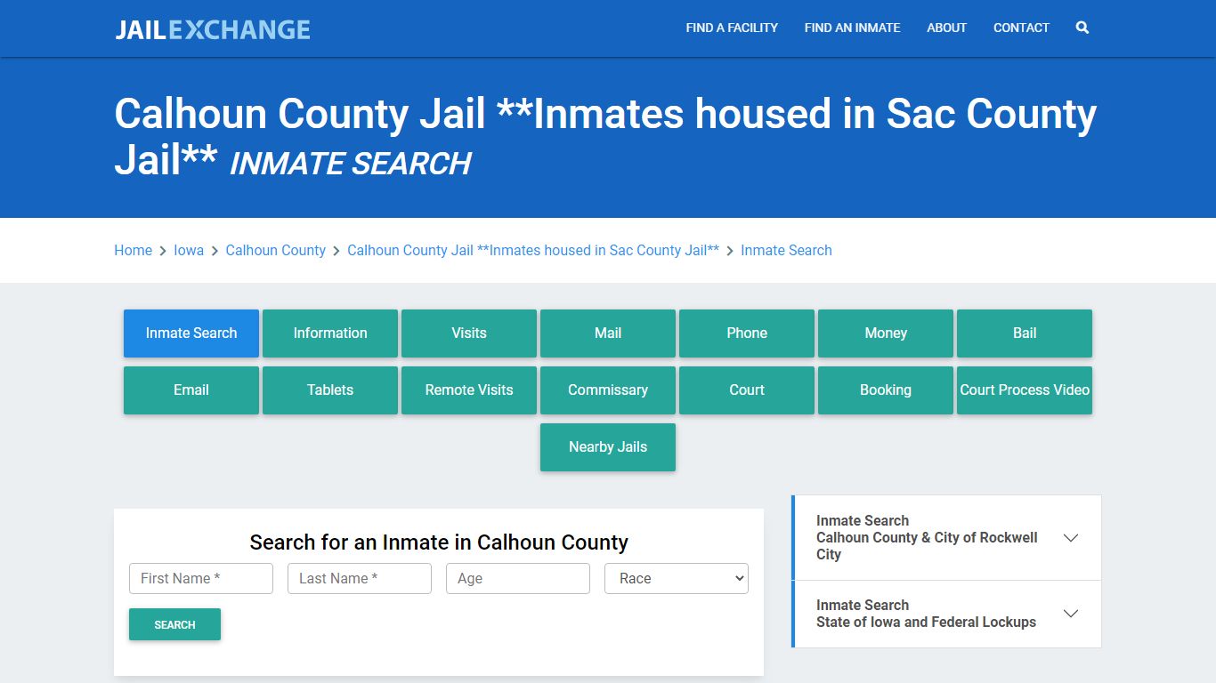 Calhoun County Jail **Inmates housed in Sac County Jail**